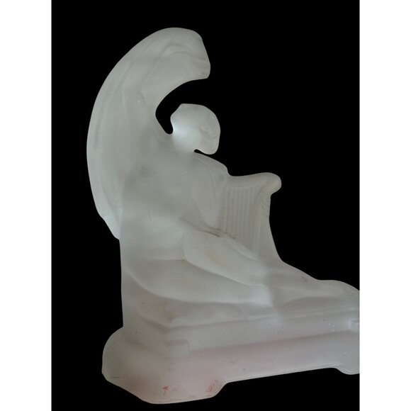 Art Deco 30's Frosted Glass Nude Lady With Music Harp Lamp Base Part - Picture 13 of 14